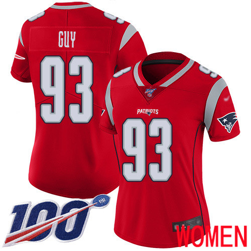 New England Patriots Football #93 100th Season Inverted Limited Red Women Lawrence Guy NFL Jersey